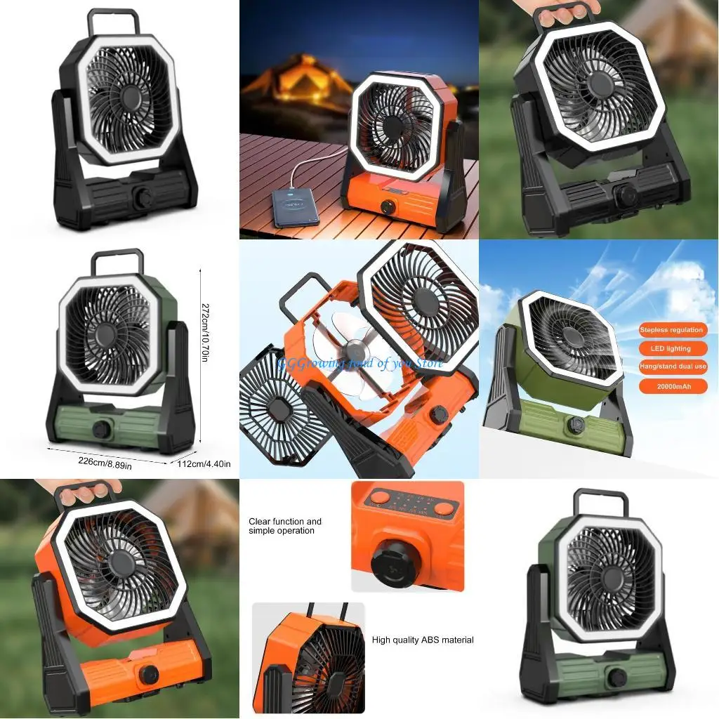 

H9EB 20000mAh Camping Fan Rechargeable Desktop Portable Hanging Fan with LED Light