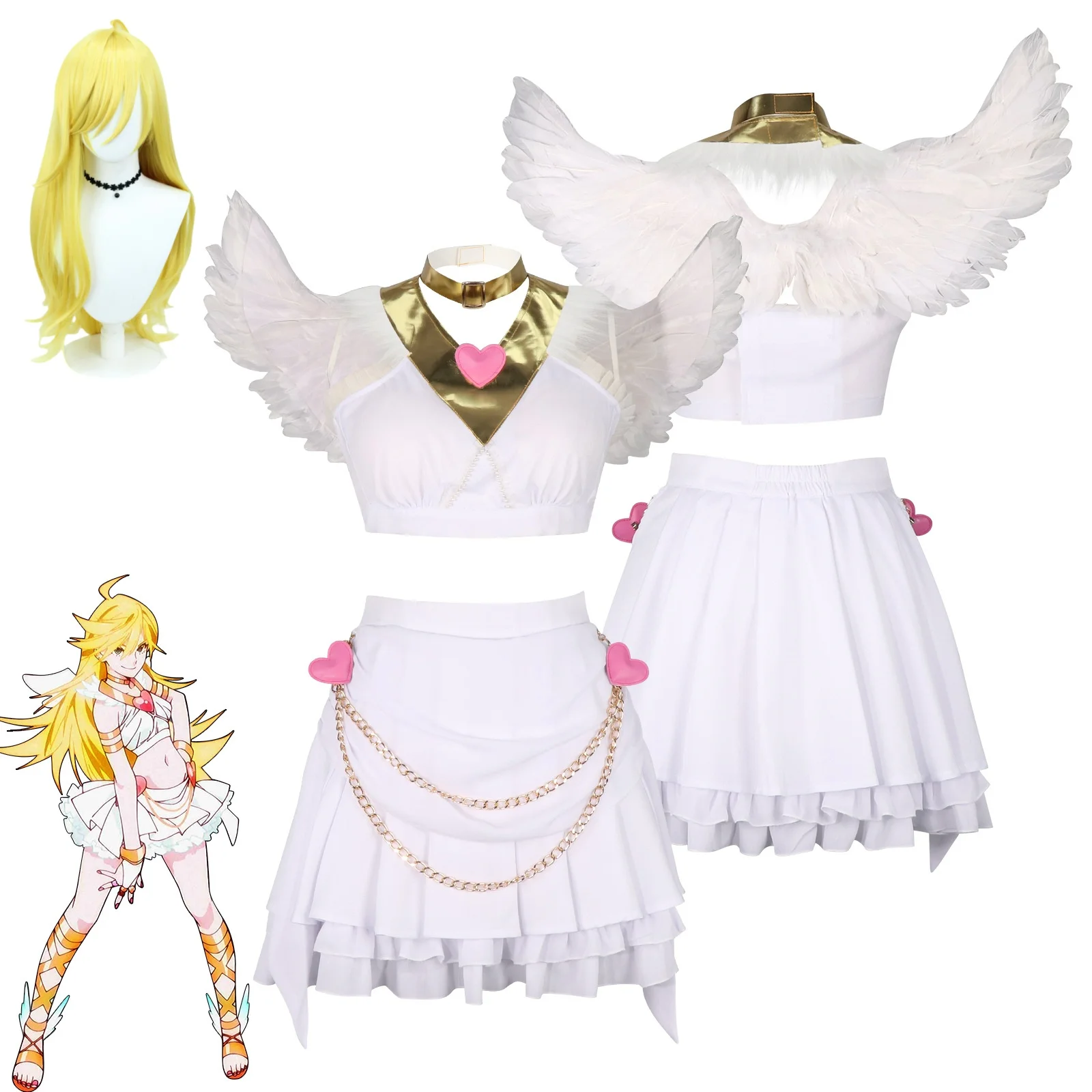 Anime Panty & Stocking with Garterbelt Cosplay Anarchy Panty Costume Wig Halloween Party Suit