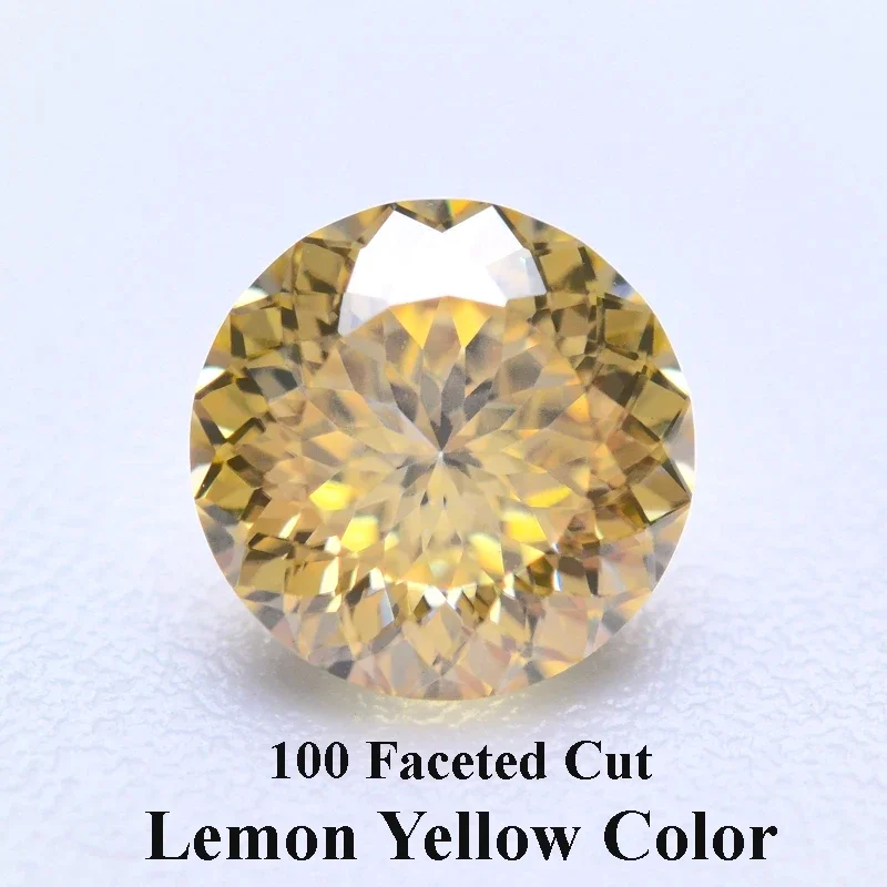 

Moissanite Stone Lemon Yellow Color 100 Faceted Cut Round Shape Lab Grown Gemstone for Charms Women Jewelry with GRA Certificate