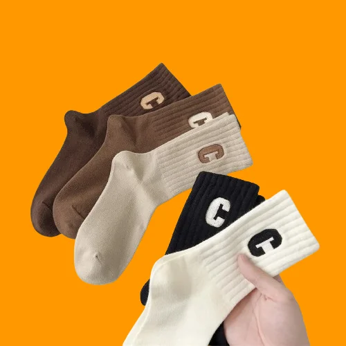 

5/10 Pairs Winter Solid Color Socks Cotton Hot Style Letter Sweat-absorbent and Deodorant Student Sports Mid-tube Socks