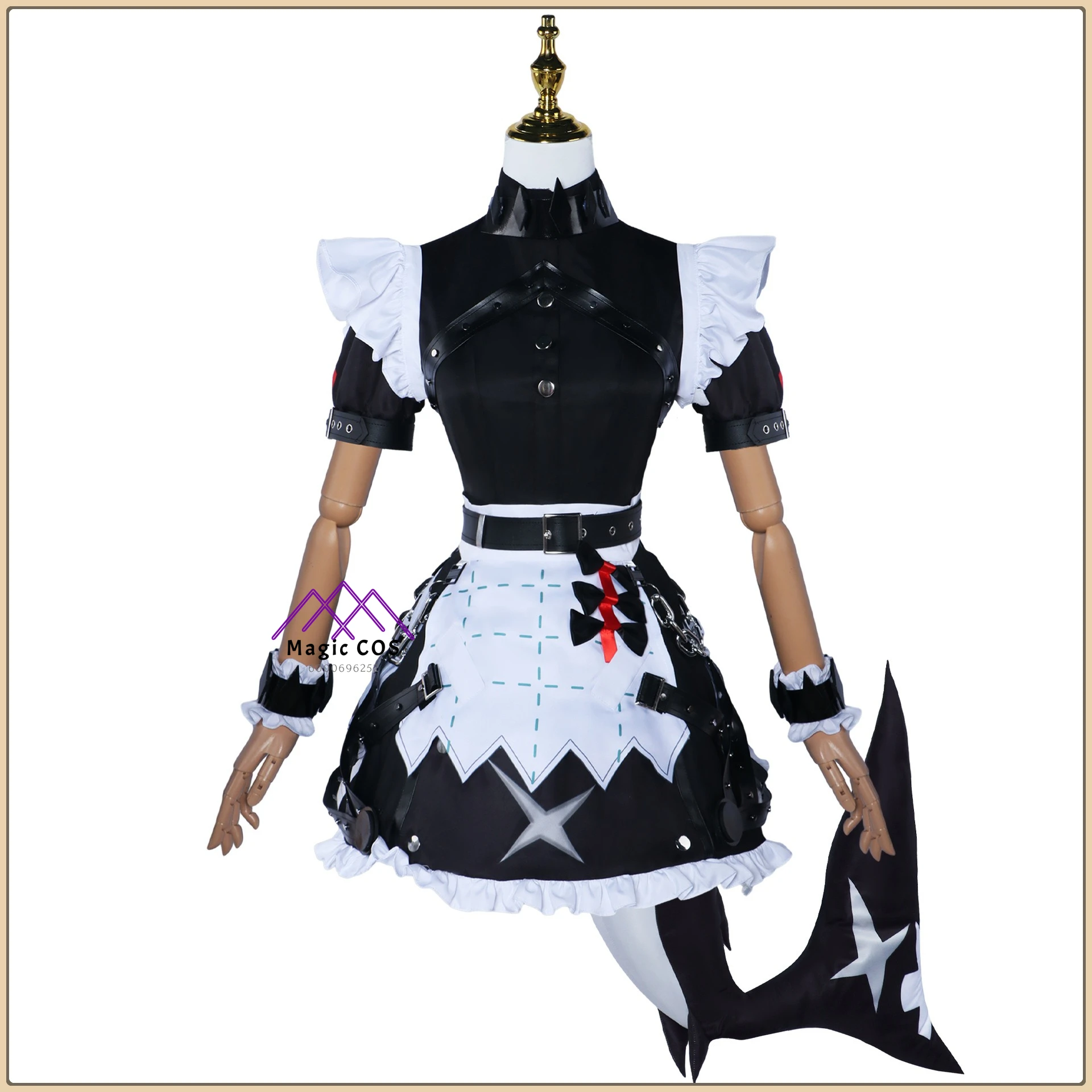 

Game Zero Frontier Elinor Cosplay Outfit Premium Fabric Shark Maid Uniform Dress + Tail Prop Role Playing Clothes (Female)