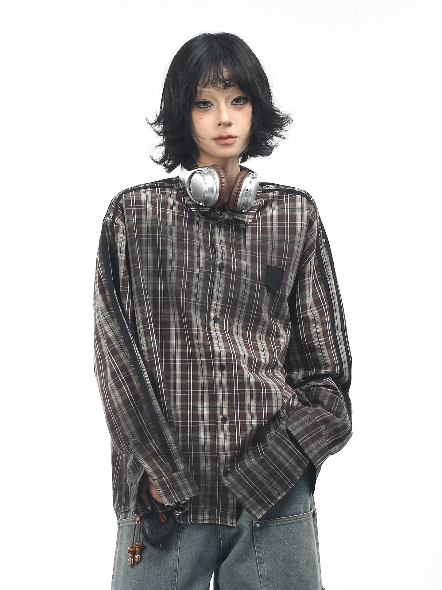 

OV Original American Retro Tie Dye Distred Long Sve irt Loose Fit Men Women Autumn Trendy Brand Patch Embroidery irt