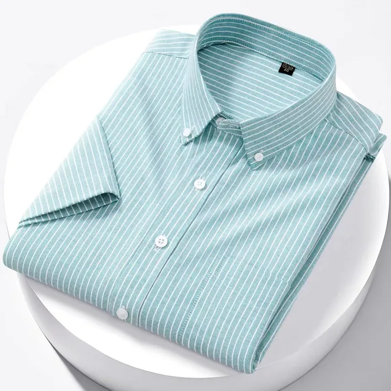 Luxury Men's Oxford Shirt 100% Cotton Short Sleeve Causal Stripe Solid Summer S49212dae908c4eb4be45c85d11525165K