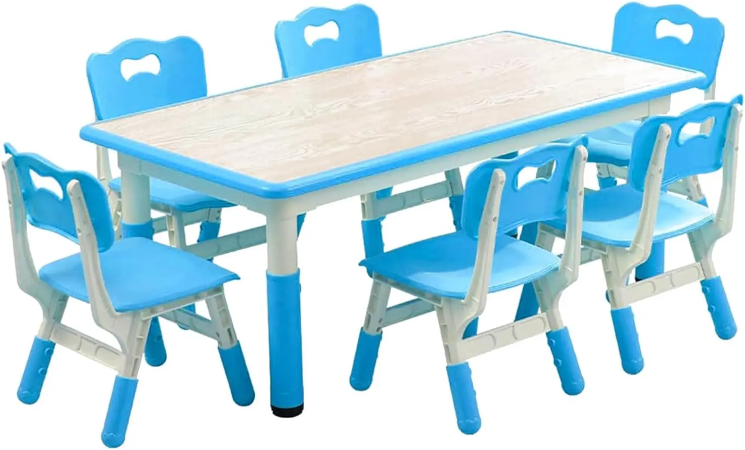 Table and Chairs Set, Height Adjustable Desk With 6 Seats for Ages 2-10,Arts & Crafts Table,Graffiti Desktop