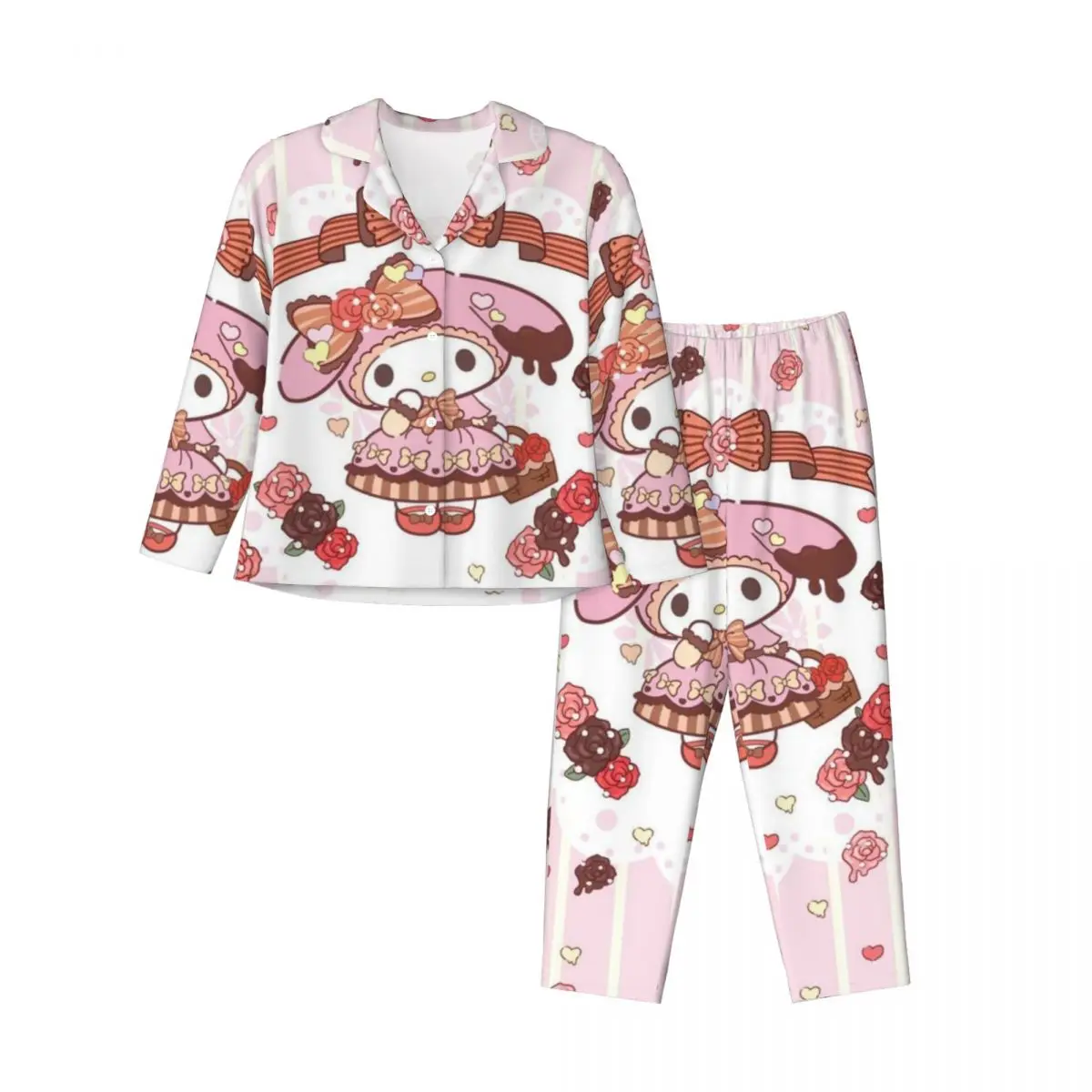 

Sanrio Melody Women's Pajamas Set Button Down Pajama 2 Piece Suit Pyjama Femme Nightwear Loungewear