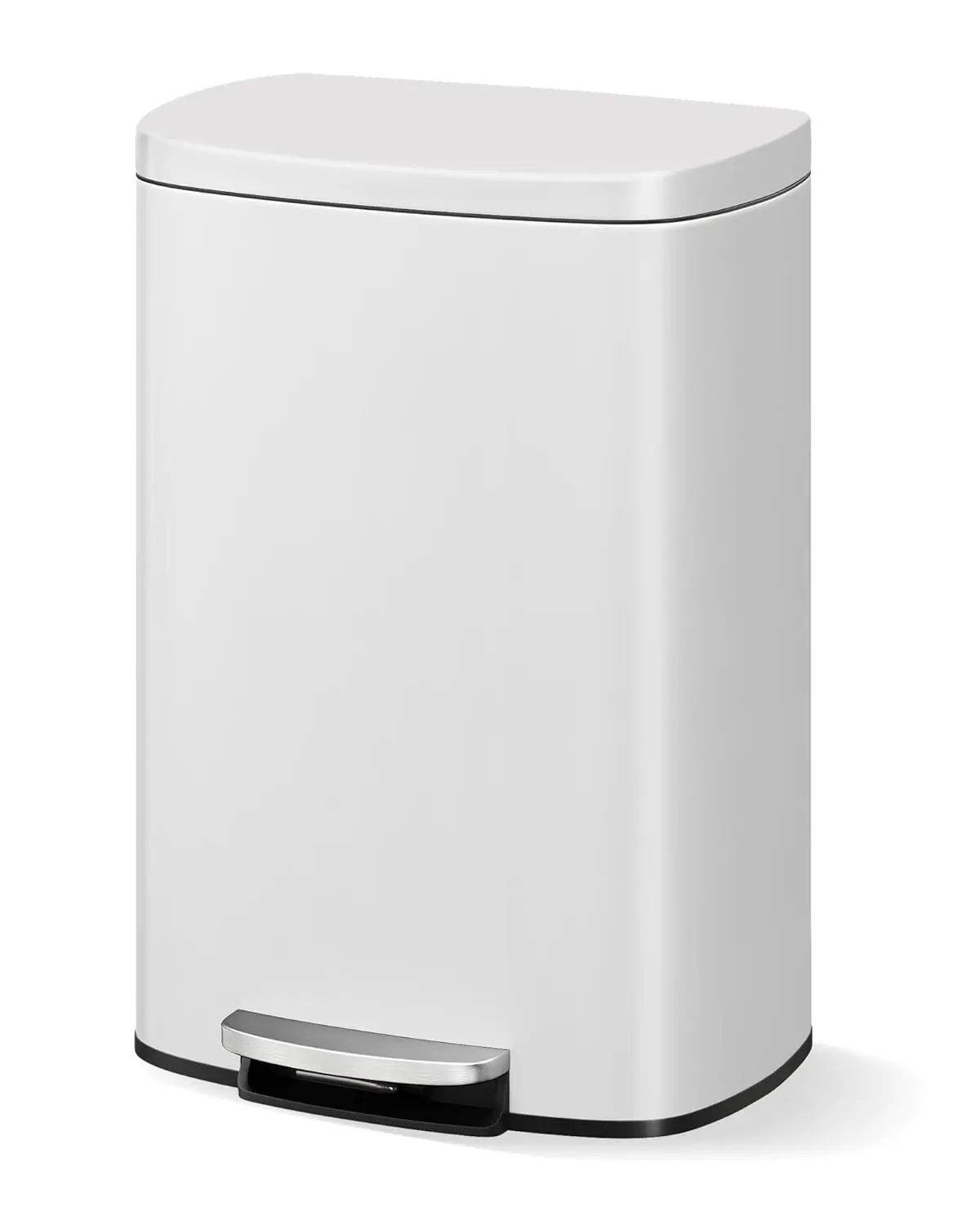 

13 Gal / 50 L Metal Kitchen Trash Can with Lid, Large Rustproof Garbage Can, Step-on Trash Bin with Inner Bucket, Rear Handle, Soft Close Lid, White