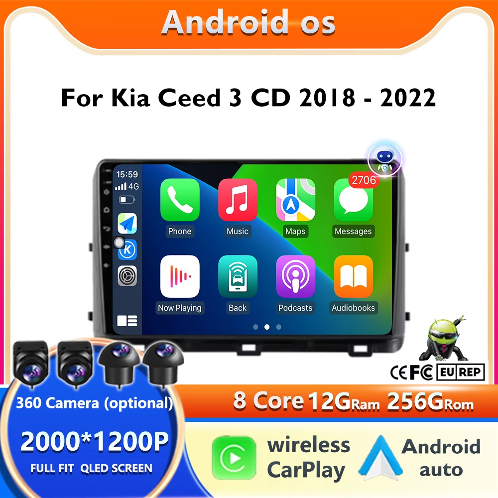 

For Kia Ceed 3 CD 2018 - 2022 Car Radio Multimedia Video Player Navigation GPS Android 16 2K QLED Carplay Auto 4G WIFI BT