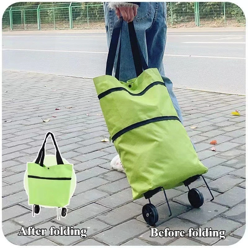 

2-in-1 Foldable Shopping Cart Bag-Convertible Wheeled Trolley To Shoulder Bag Waterproof Oxford with Stand for Grocery/Market