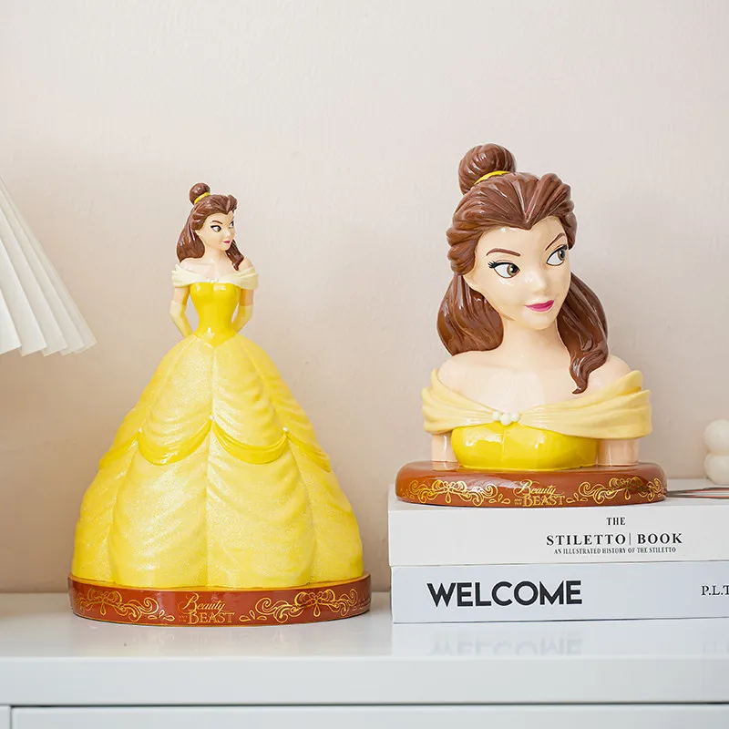 Figuras de Anime de Disney, Alcancía de Cerámica con Diseño de la Princesa Bella, Modelo Artesanal de Dibujos Animados, Escultura de La Bella y la Bestia, Regalo