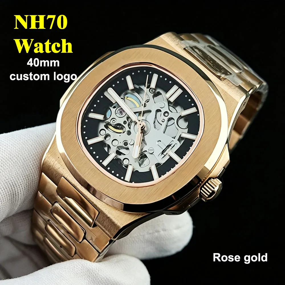 NEW NH70 Watch 40mm Stainless Steel Men's Automatic Mechanical Watch Green Luminous Dial Suitable for NH70 Movement Watch