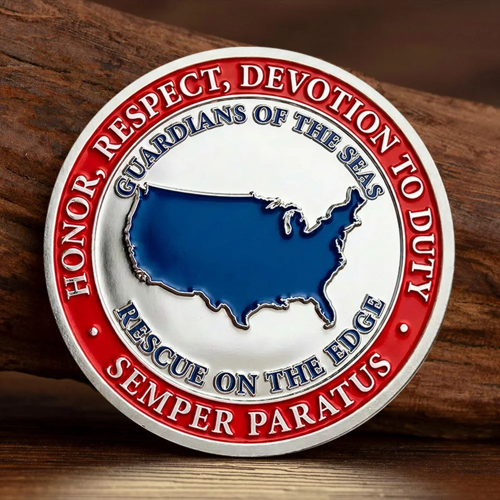 Coast Guard Birthday Challenge Coin August 4 Guardians of The Seas Semper Paratus Silvery Plated Collectible Coin Veteran Gift view 2