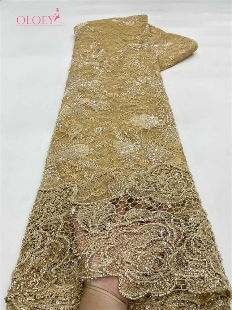 Telas de encaje con lentejuelas africanas francesas OLOEY, encaje de tul de alta calidad, 5 yardas, material de vestido bordado nigeriano para fiesta