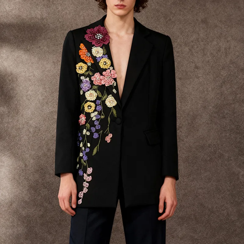 ANJY 2026 Spring Autumn New Women European Fashion Elegant High-End Small Blazer Ins Niche Embroidery 3D Flower Patchwork A19435