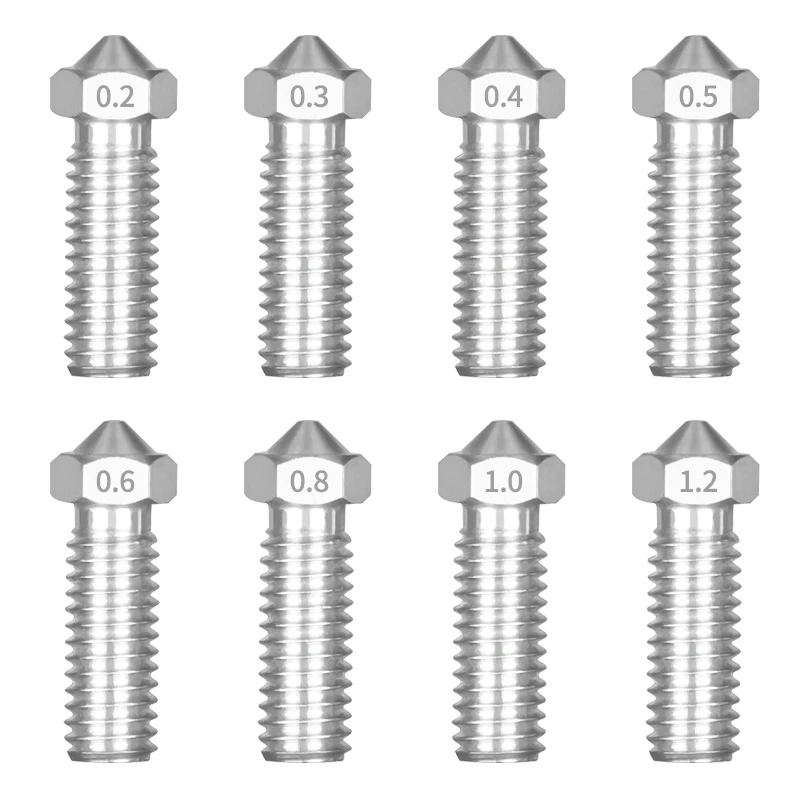 5pcs Stainless Steel Volcano Nozzle 0.2 0.4 0.5 0.6 0.8 1.0 1.2mm Optional For 3D Printer 1.75mm or 3.0mm Filament Sliver