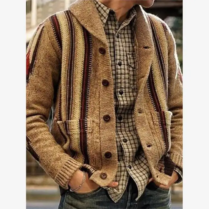 

Мужская вязаная куртка с длинным рукавом, осень 2024, большие размеры, с воротником, модный крупный цветочный узор, американский повседневный стиль