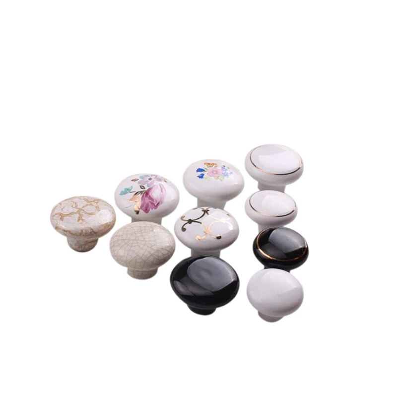 Round Ceramic Knobs and Handles Black / White Wardrobe Kitchen Knobs Cabinet Handles Drawer Cupboard Pulls Furniture Hardware