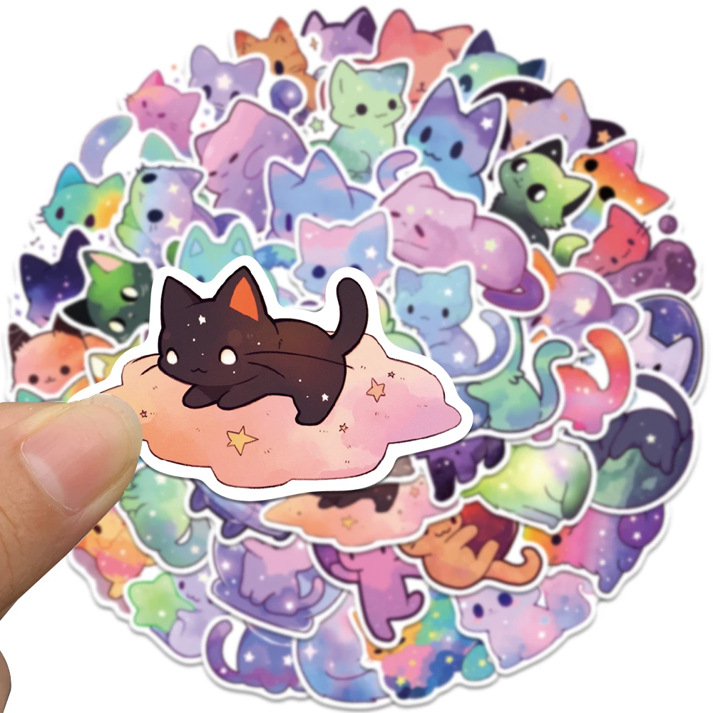 50PCS Cute Starry Sky Cat PVC Sticker DIY Aesthetic Chidlren\'s Stationery Vinyl Decoration Scrapbooking School Supplies for Kids