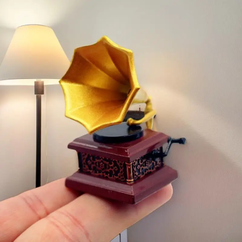 Casa de bonecas vintage fonógrafo miniaturas modelo sala estar acessórios da casa boneca decoração crianças fingir jogar brinquedos ornamentos presentes