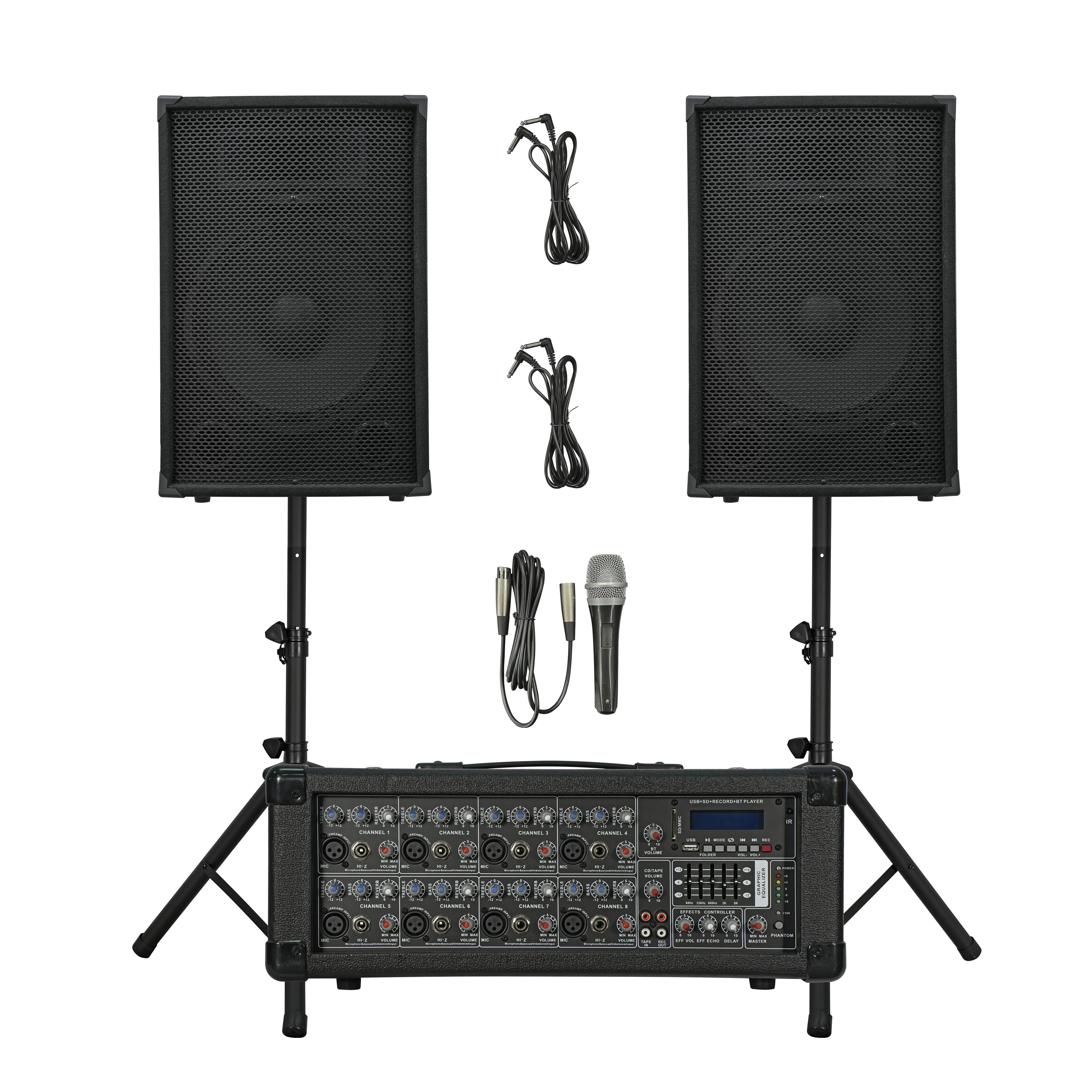 

Professional Sound 1000W 2X15"Subwoofer PA Speaker System BT TWS Karaoke Sets 8 Channel Powered Mixer Sound Box Bocina Parlant