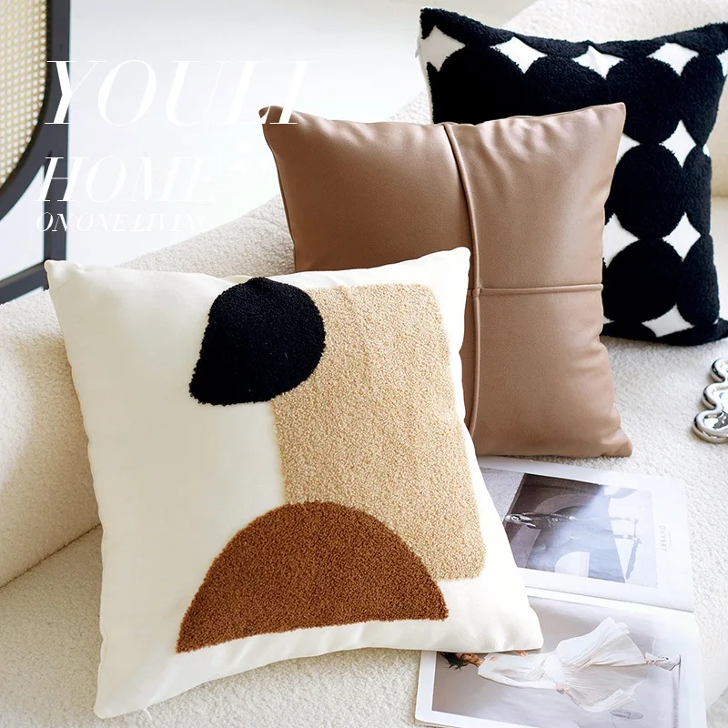 

45x45CM Brown Vintage Nordic Throw Pillow Cover Cream Light Luxury Sofa Cushion Waist Cover Simple Decorative Pillowcases