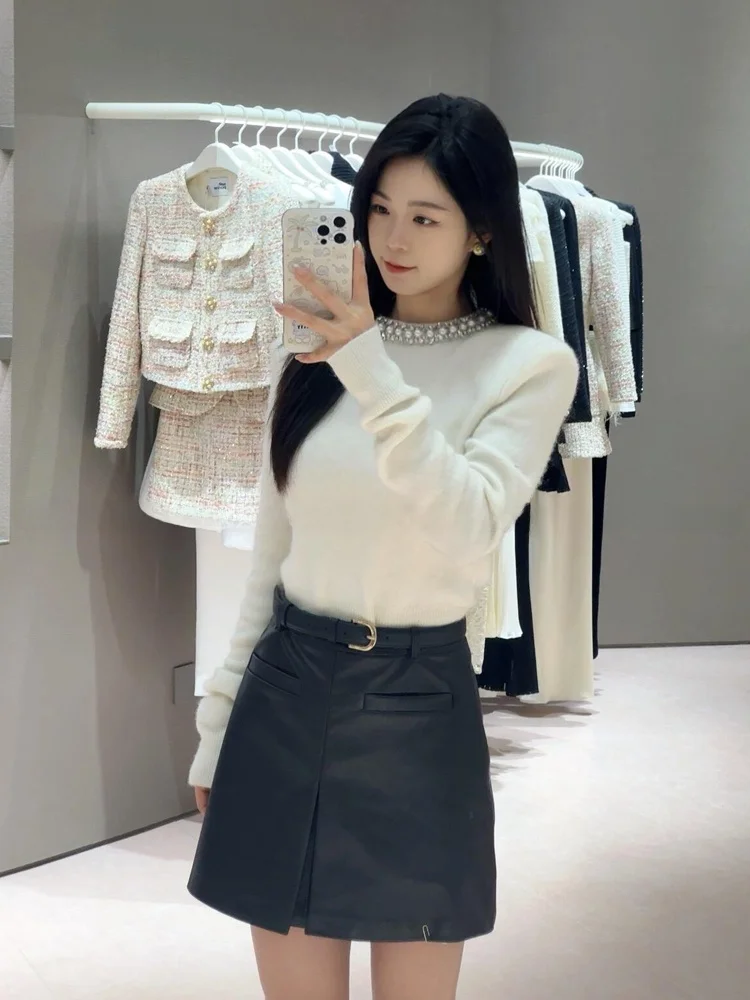 

Sweet Gentle Korean Sle ort Knitted Sweater Heavy Embellied Diamond Knitwear Versatile Anti-Aging Autumn New Arrival