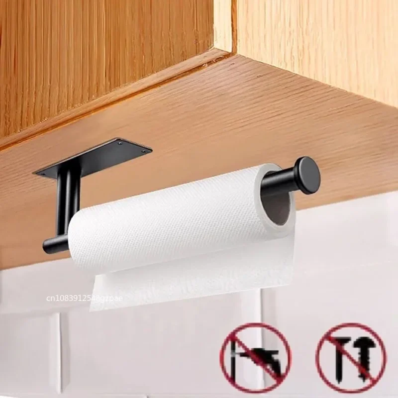 Self Adhesive Toilet Paper Towel Holder Punch-free Roll Paper Holder Kitchen Hook Storage Holder Stainless Steel Wall Mount Hook