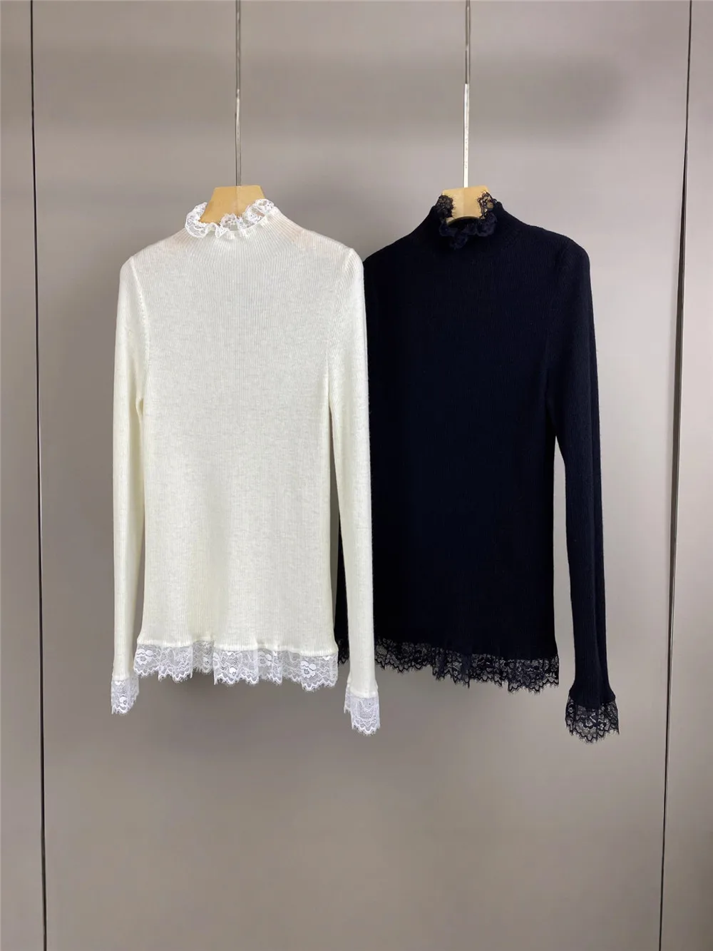 

25. осень/зима, новый женский полувысокий воротник, сверхмощный кружевной шерстяной вязаный повседневный пуловер