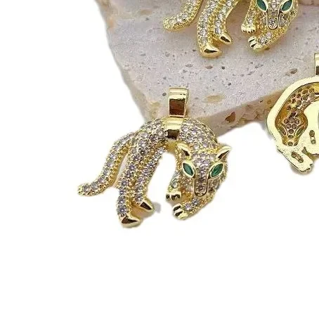 DIY Necklace Making Supplies Christian Pendant Inlaid Zircon Cross Cheetah Copper Plated Gold Color Jewelry Accessories 2 Pieces