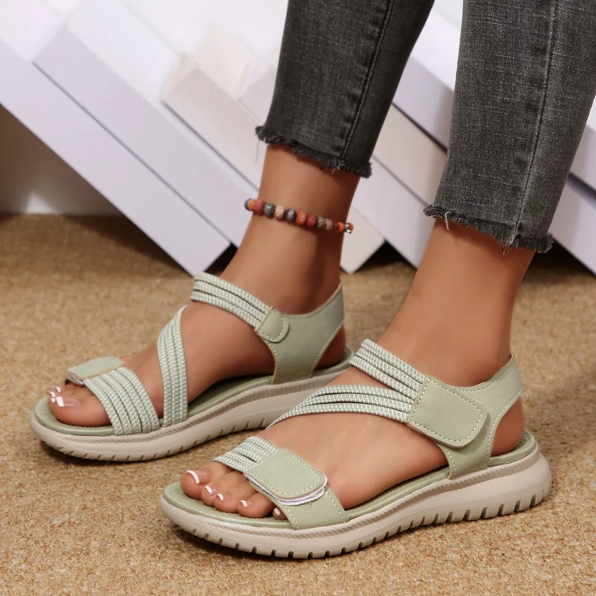 

New 2026 Women's Summer Stitched Wedge Heel Sandals Casual Velcro Sandals For Women