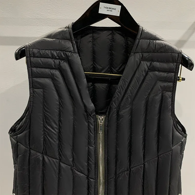 24ss Owens Vest Men Streetwear Motorcycle Sleeveless Owens Overcoat Women Handiness V-neck Zip Jacket High Street Striped Coat