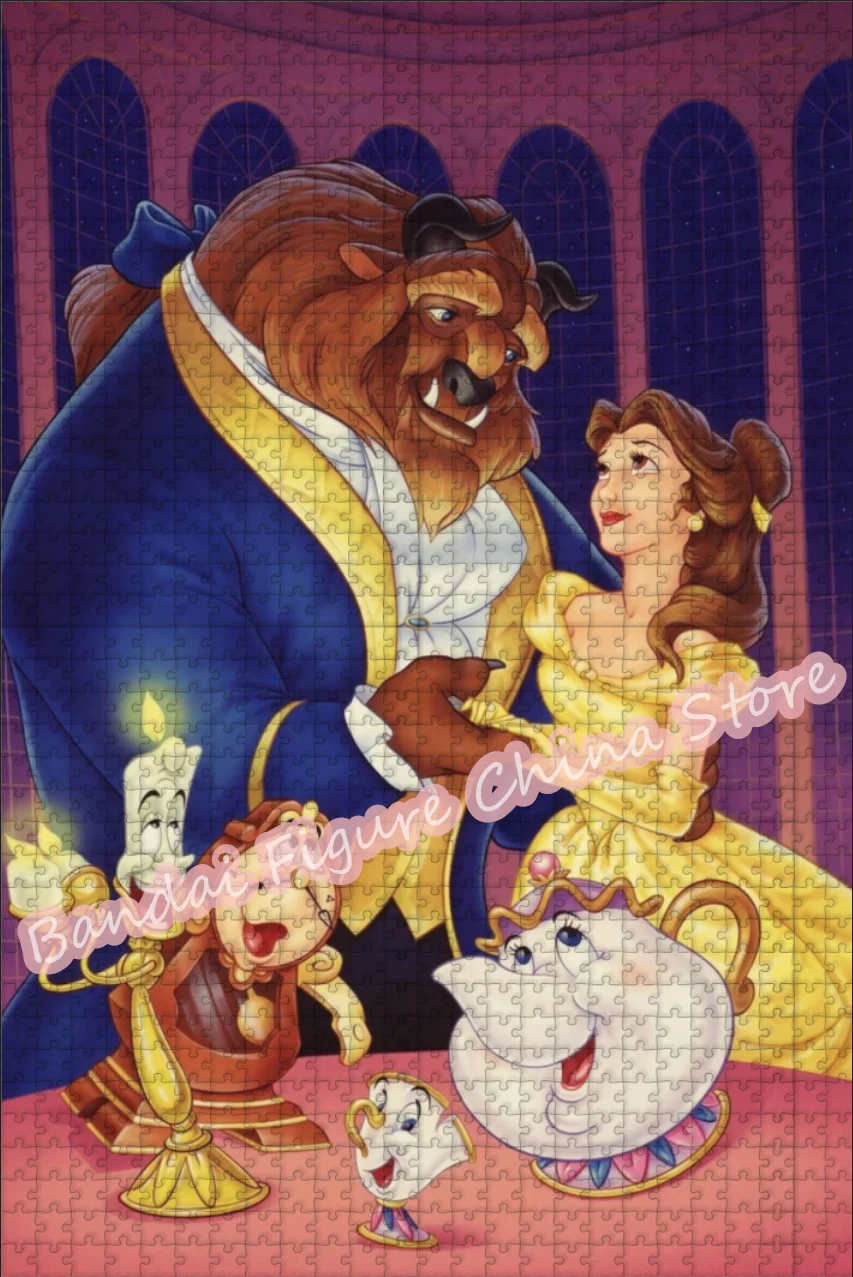 Disney-La Belle et la Bête Anime Puzzles pour Enfants, Puzzle Imprimé de Dessin Animé, Décompresser, Jouets, 300, 500/1000 Pcs