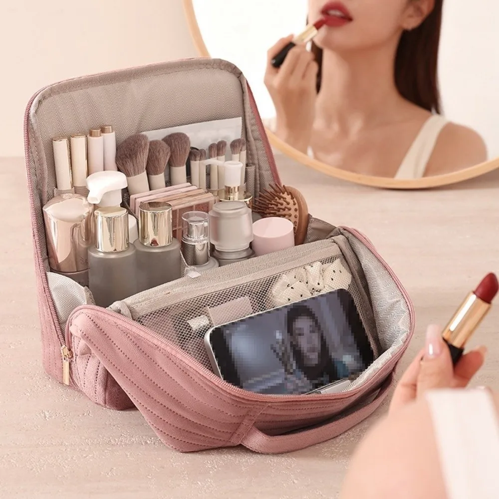 

Standable Women Makeup Bag Multifunctional Vertical Style Skincare Storage Bag Thickened Large Capacity Travel Luggage Bag
