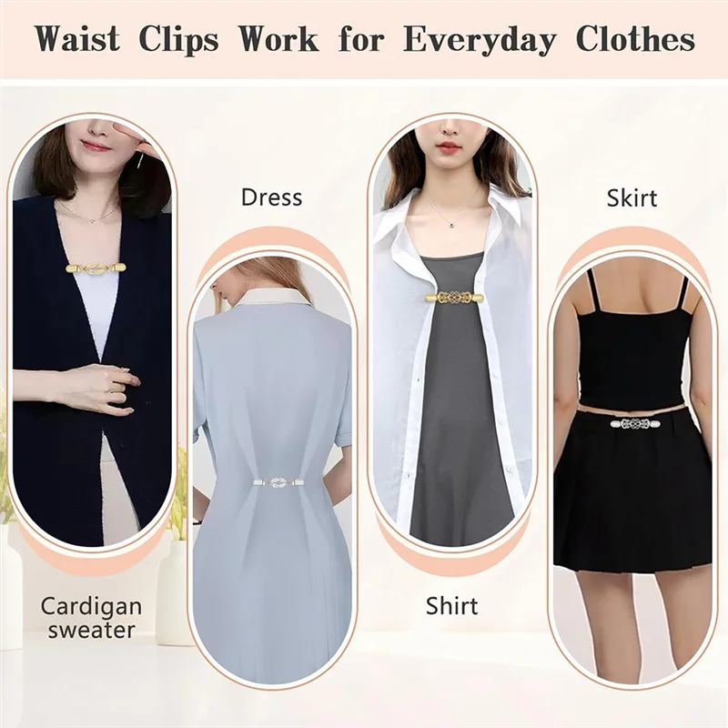 ABRT-Per eleganti clip per cincher in vita in 4 pezzi da donna, clip per abito sul retro e maglione in oro e argento