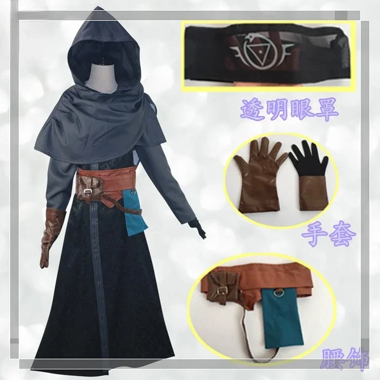 V Cos Diviner Prophet Cosplay Costume, châle, vêtements, gants, ceinture, taille, masque pour les yeux, jeu chaud