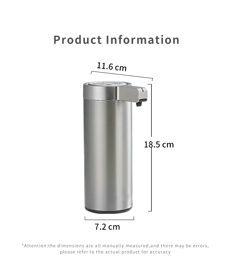 270 ml Küchenseifenmaschine, automatischer Sensor, Händedesinfektionsmittel, intelligenter elektrischer Körperwasch-Seifenspender, Edelstahl 304 – Detail 26