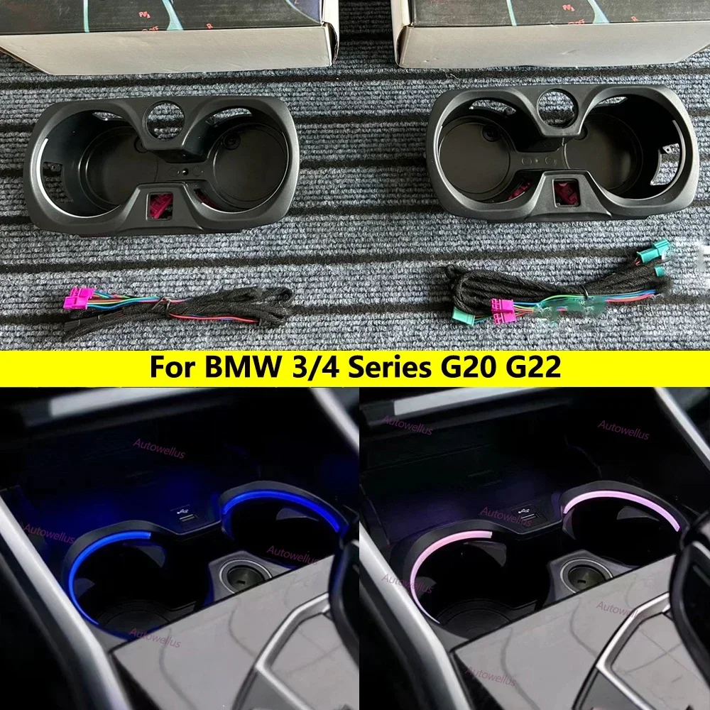 

11 Color Car LED Cup Holder Lamp For BMW 3/4 Series G20 G22 M3 M4 Center console Saddle light Decorative Ambient Light Accessory