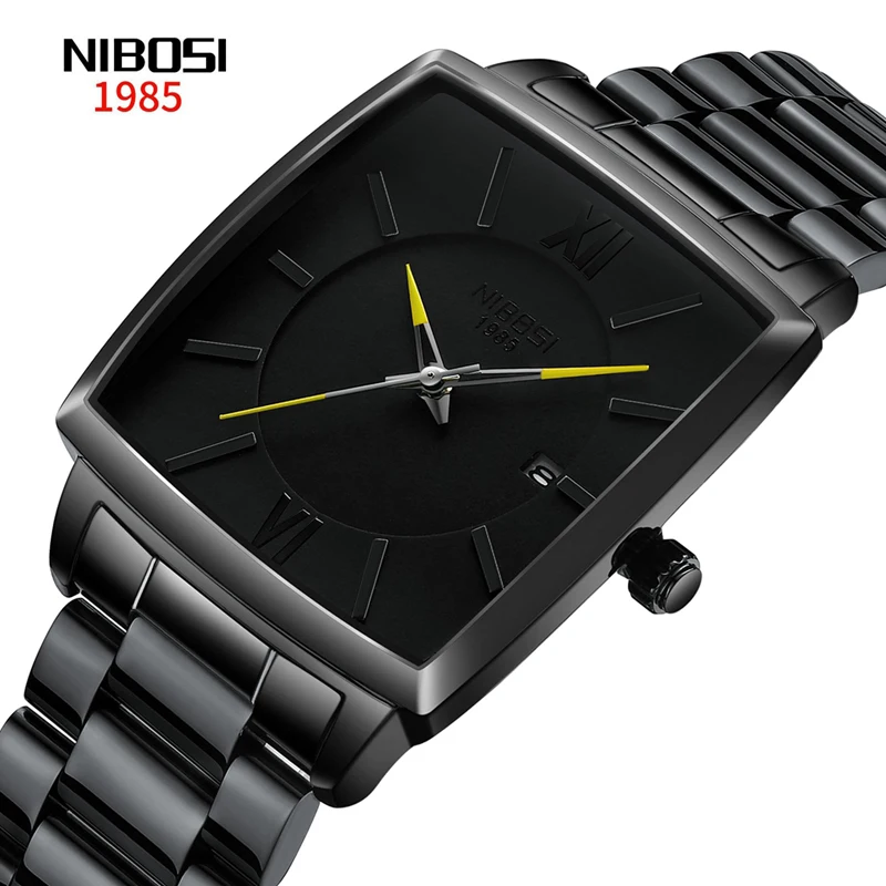 

NIBOSI New Fashion Black Quartz Watch for Men Stainless Steel Waterproof Date Mens Watches Top Brand Luxury Relogio Masculino