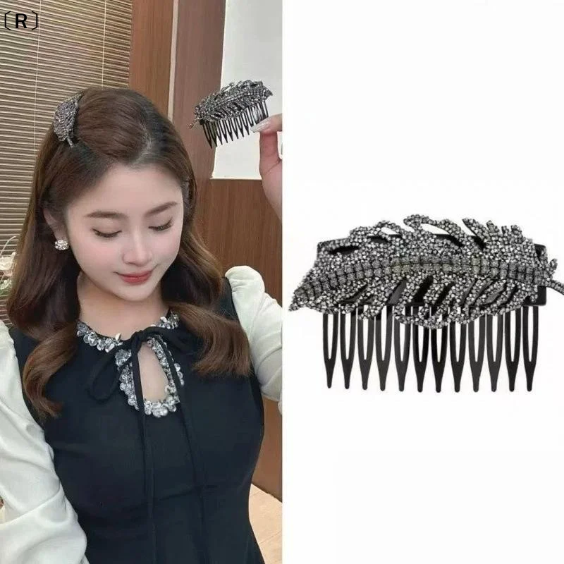 〔R〕2Pcs Non Slip Side Hair Clips Rhinestone Wheat Ear Hair Combs For Women Girls Daily Party Hair Accessories