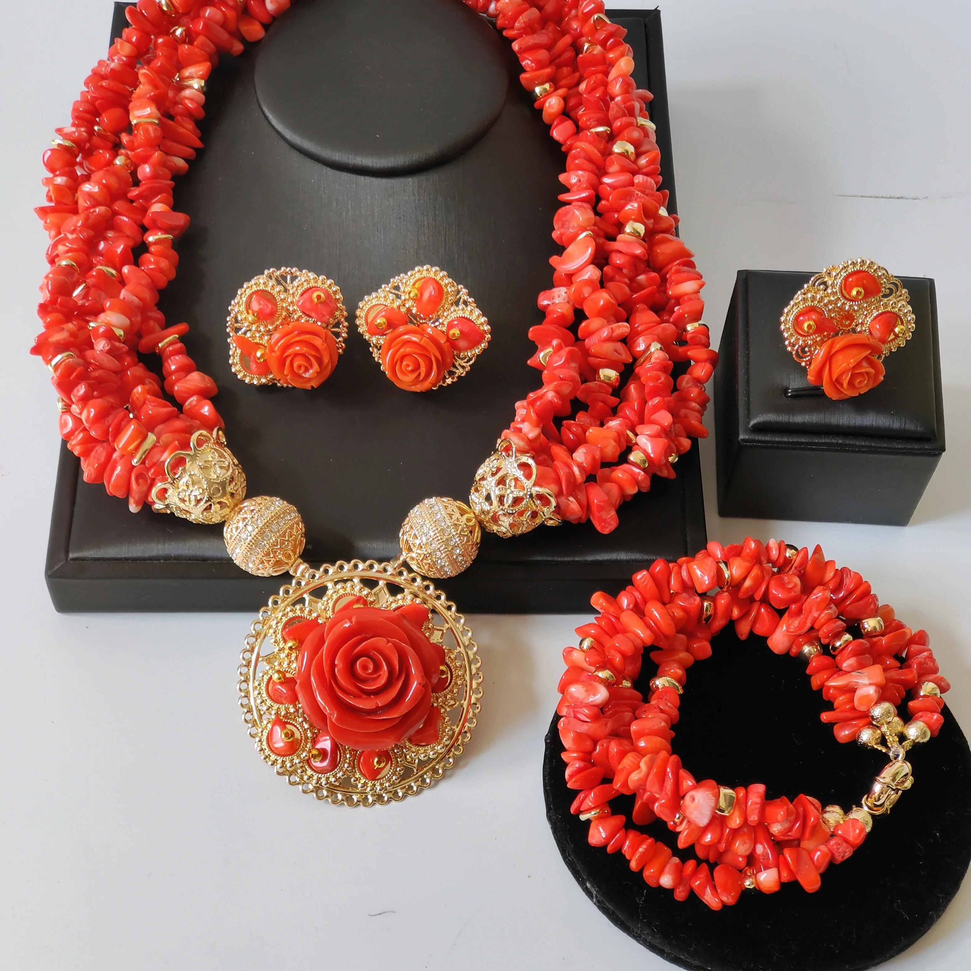 

coral beads jewelry sets for wedding party