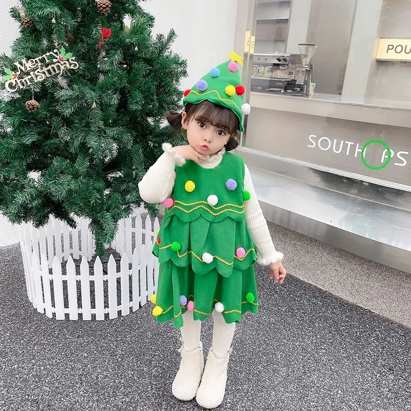 2025 Christmas Tree Costume Girl Christmas Children Adult Christmas Tree Dress Adult Parent Child Christmas Role Playing Dress