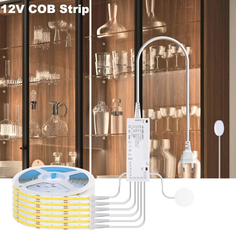 12V Touch Hand Sensor Penetrable Dimmer COB LED Strips EU AU US UK Plug Cabinet Light Kitchen Wardrobe Collection Display Lamp