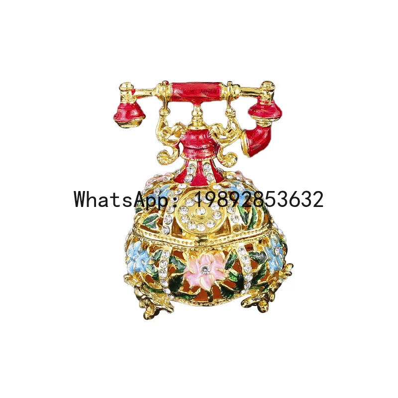 

PYJ Vintage Telephone Crafts Enamel Colored Diamond Openwork Jewelry Box Flap Home Ornaments
