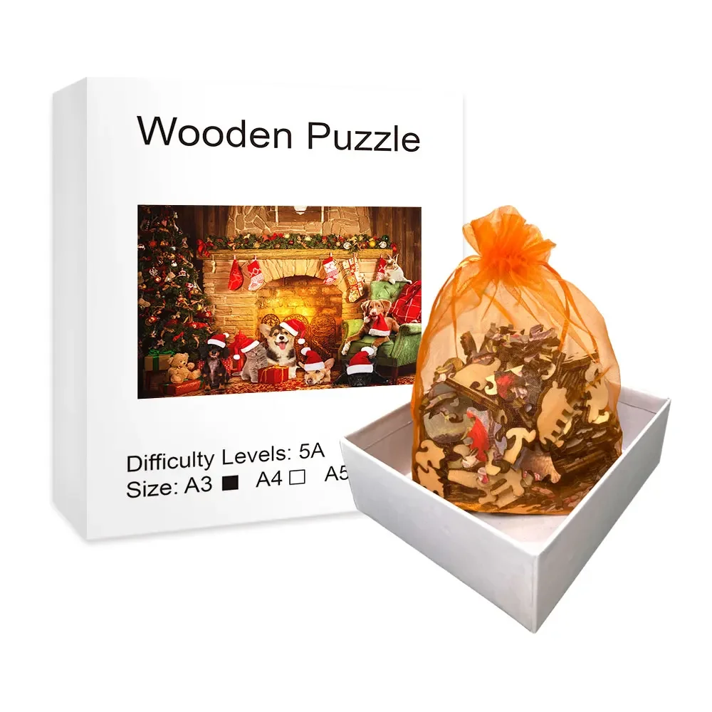 Weihnachten Holz puzzle unregelmäßig geformte Weihnachts baum, Socken, Hunde, Geschenke Familien feier Spiele envío gratis niños juguetes