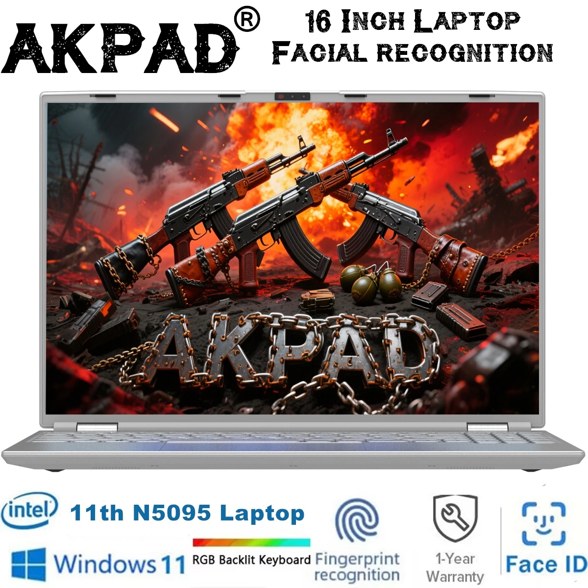 

Facial Recognition Intel Notebook N5095 16.1" Laptop 16GB 32GB RAM Max 2TB ROM Windows 11 Pro Wifi 5 BT 4.2 RGB Keyboard Face ID