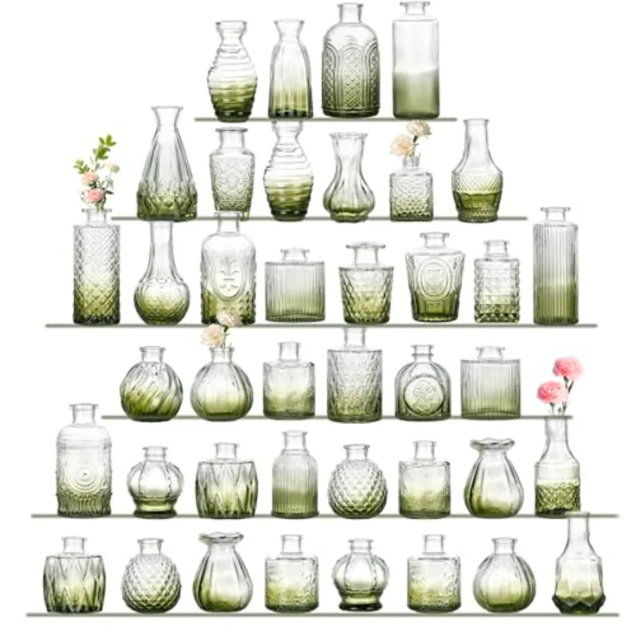 

Green Bud Vases Set of 40, Mini Flower Vase for Centerpieces, Small Glass Bud Vases in Bulk for Wedding Decorations, Vintage Va