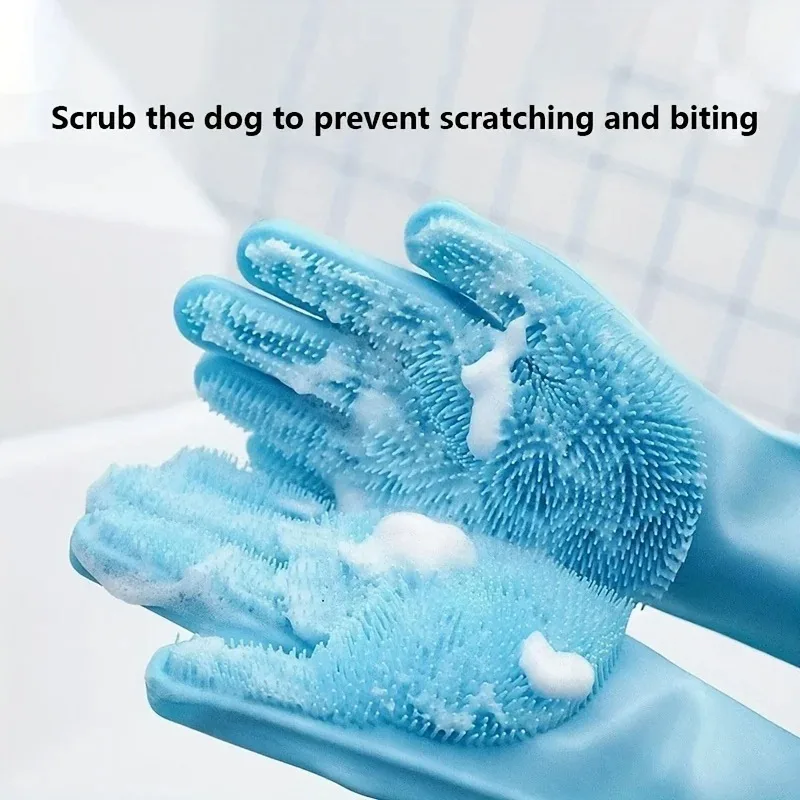 Pet Grooming Cleaning Gloves Dog Cat Bathing Shampoo Glove Scrubber Magic Dishwashing Cleanner Sponge Silicon Hair Removal Glove view 2