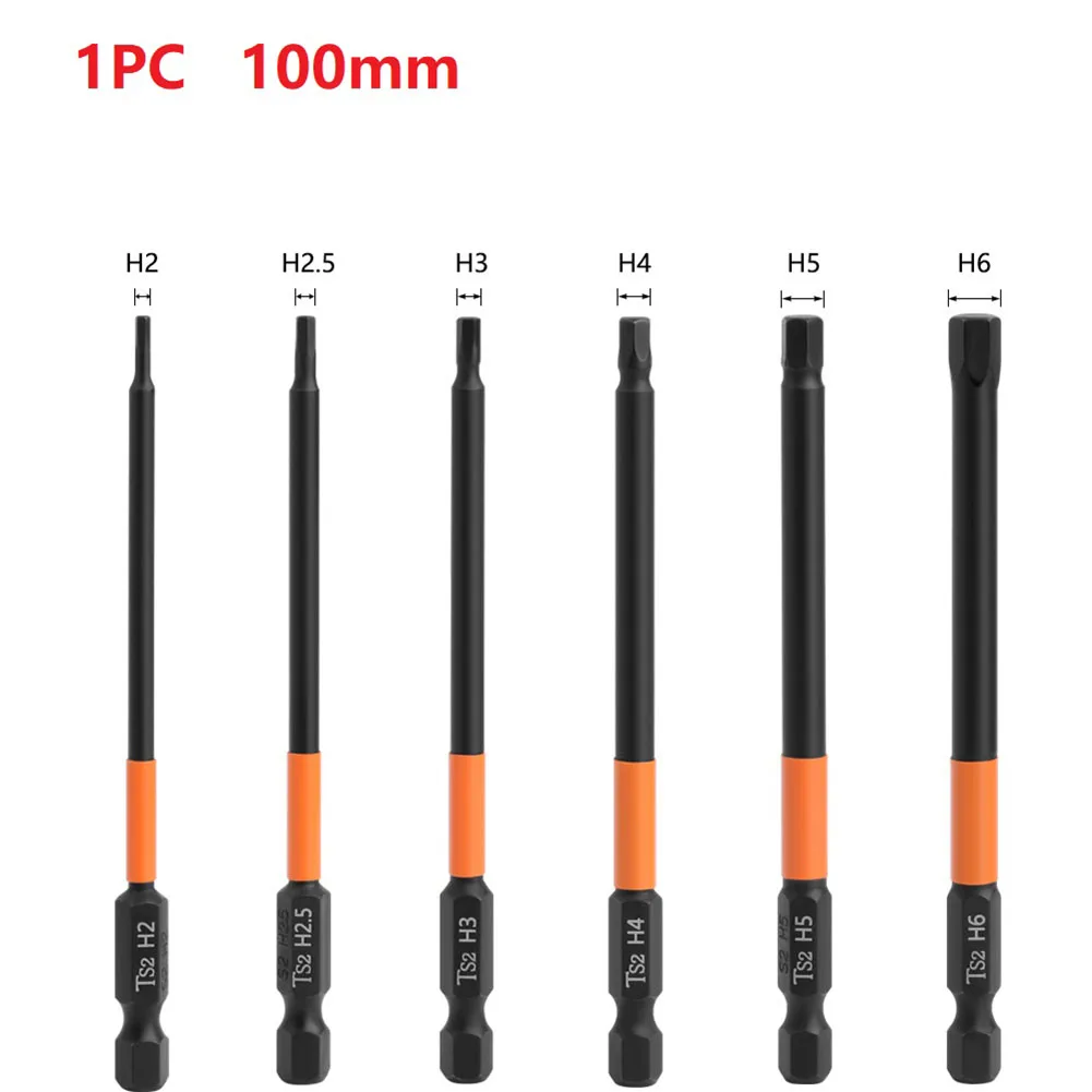 1pc Hex Head Screwdriver Bit Quick Change Impacts Driver Magnetic Screw Driver Drills H-2 2.5 H3 H4 H5 H6 100mm Length
