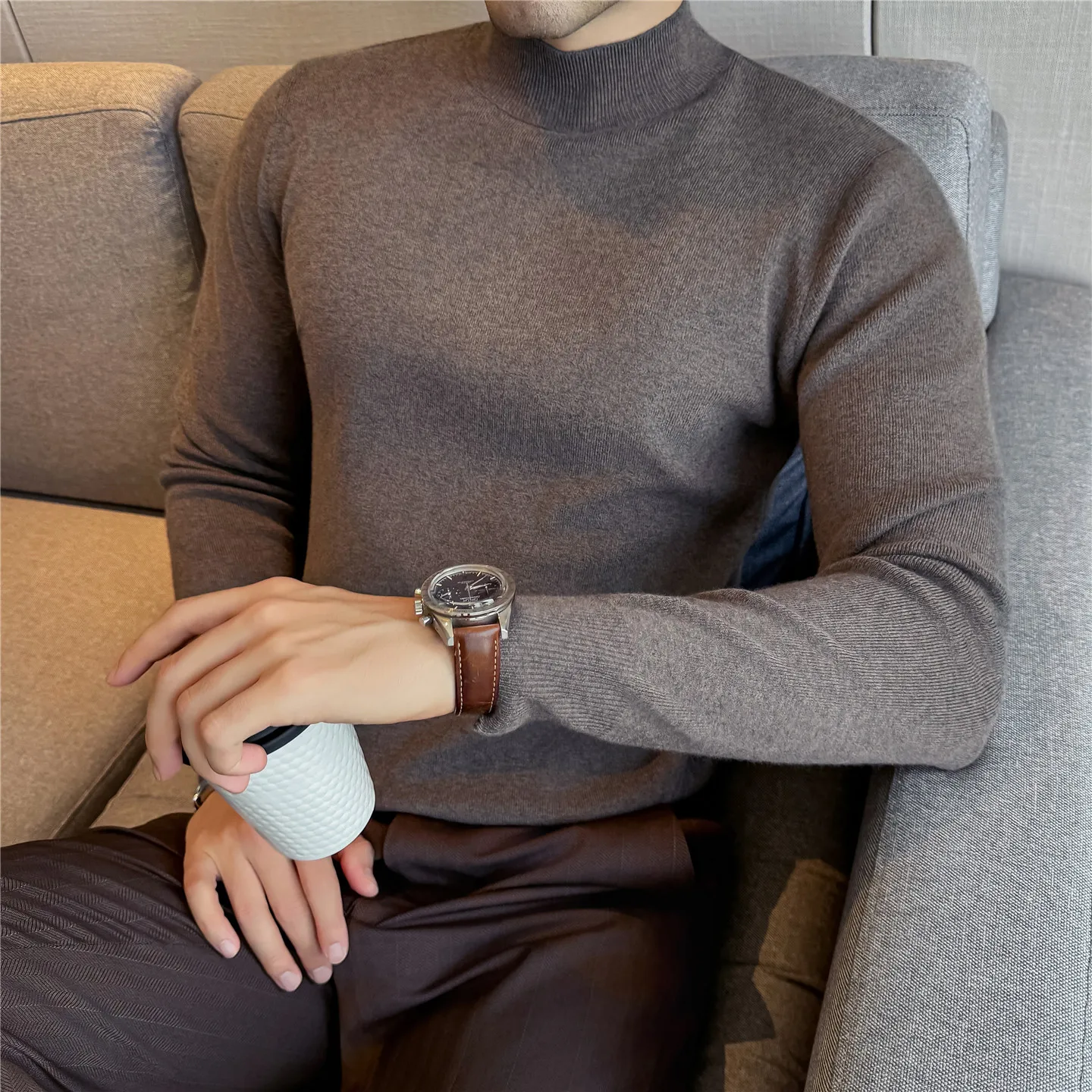 

Мягкий и удобный шерстяной свитер, мужская одежда, высококачественные однотонные мужские повседневные свитера с длинными рукавами, облегающие Pull Homme