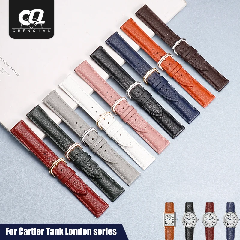 

Ремешок для часов из натуральной кожи серии Cartier Tank London, быстросъемный ремешок для часов из воловьей кожи с рисунком личи, складная пряжка