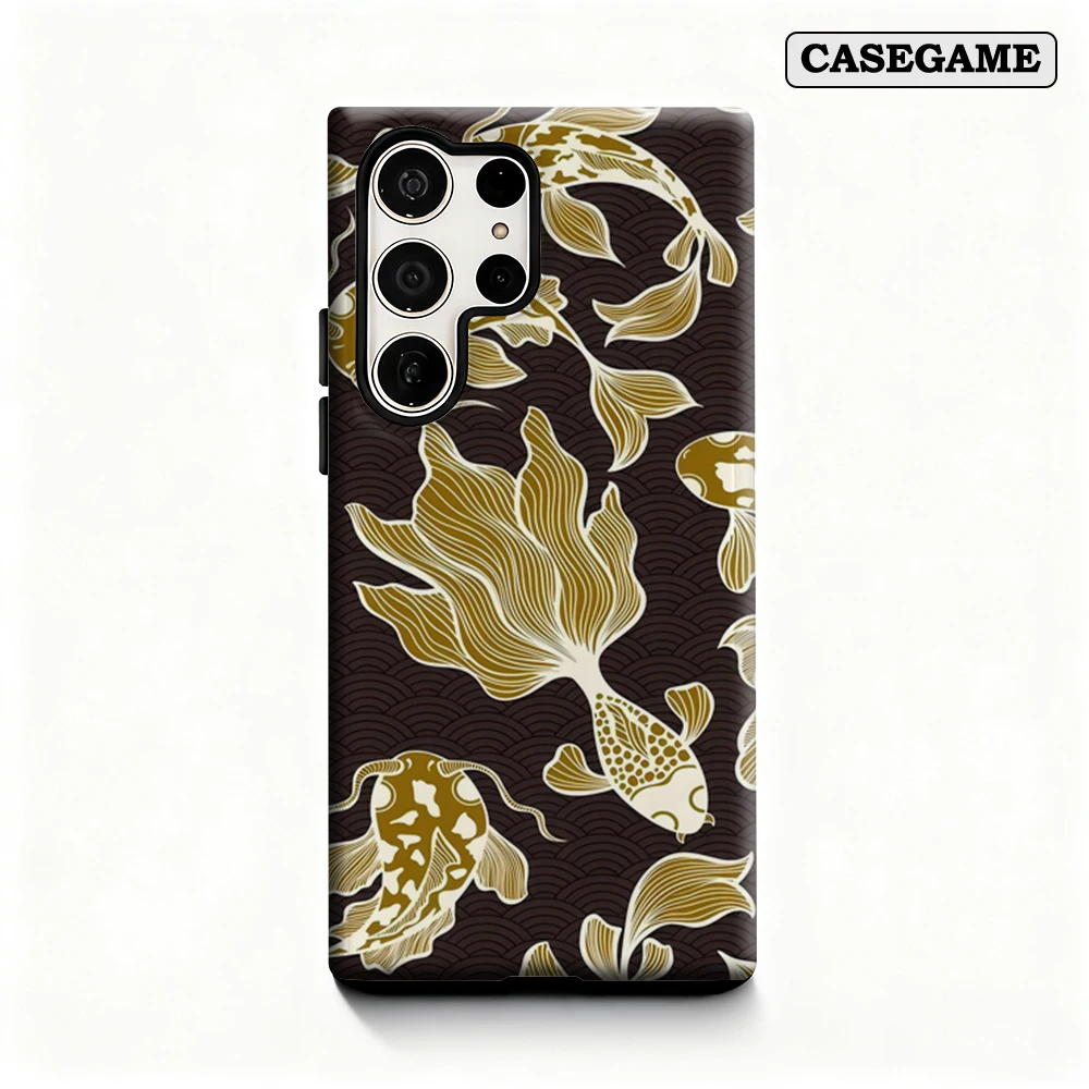 حافظة هاتف ذهبية كوي لهاتف سامسونج جالاكسي S25 الترا S24 S23 الترا بلس غطاء خلفي مزدوج الطبقة مقاوم للصدمات